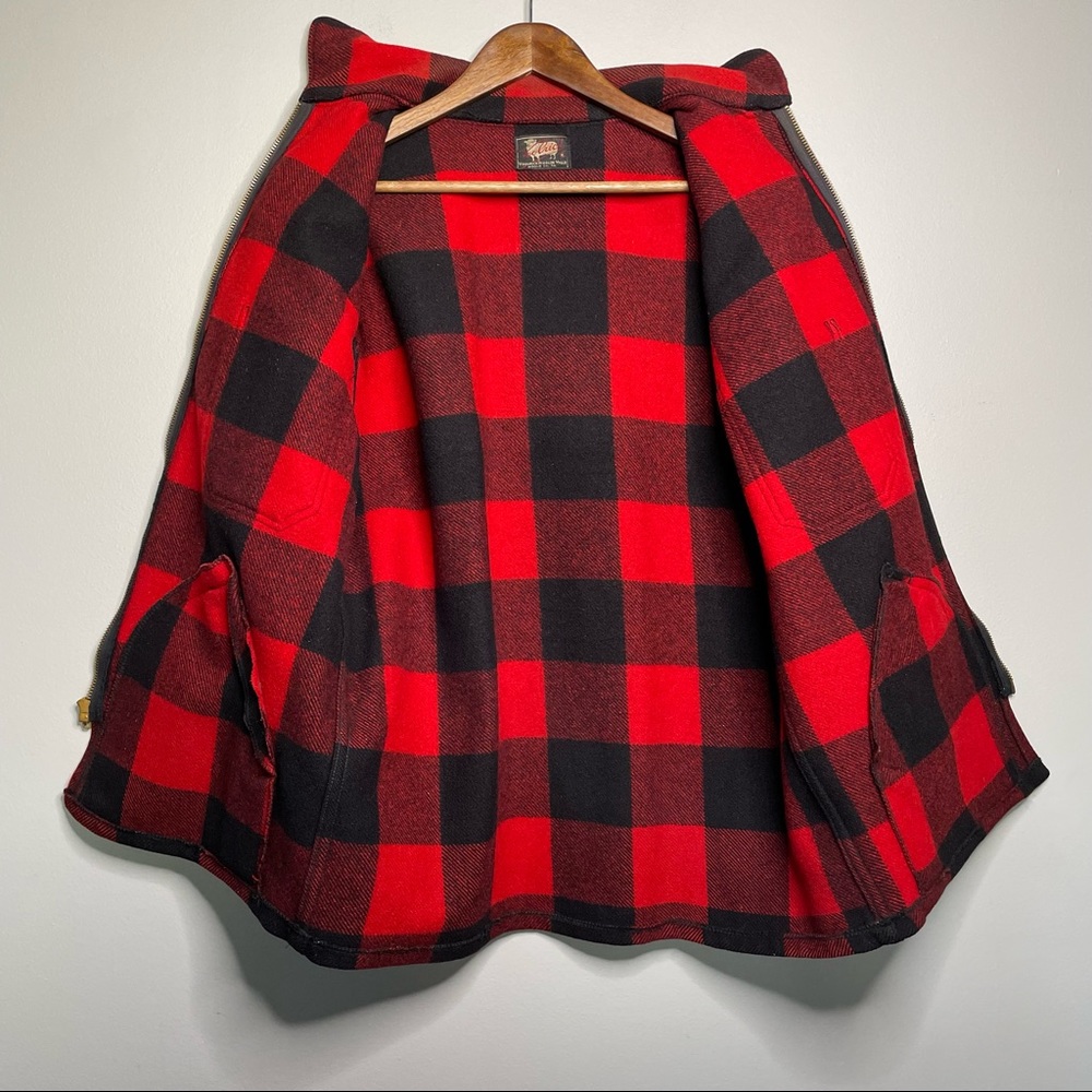 Rare Vintage 1950s Woolrich Buffalo Plaid Wool Unlined Zippered Hunting Coat - Picture 6 of 16